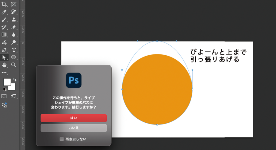 Photoshopパス選択ツールを使った楕円形の手順2のスクリーンショット